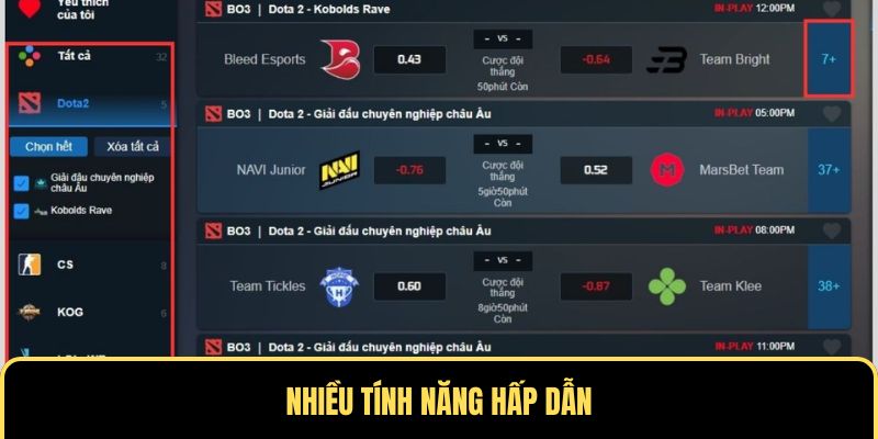 Nhiều tính năng hấp dẫn khi theo dõi thể thao điện tử